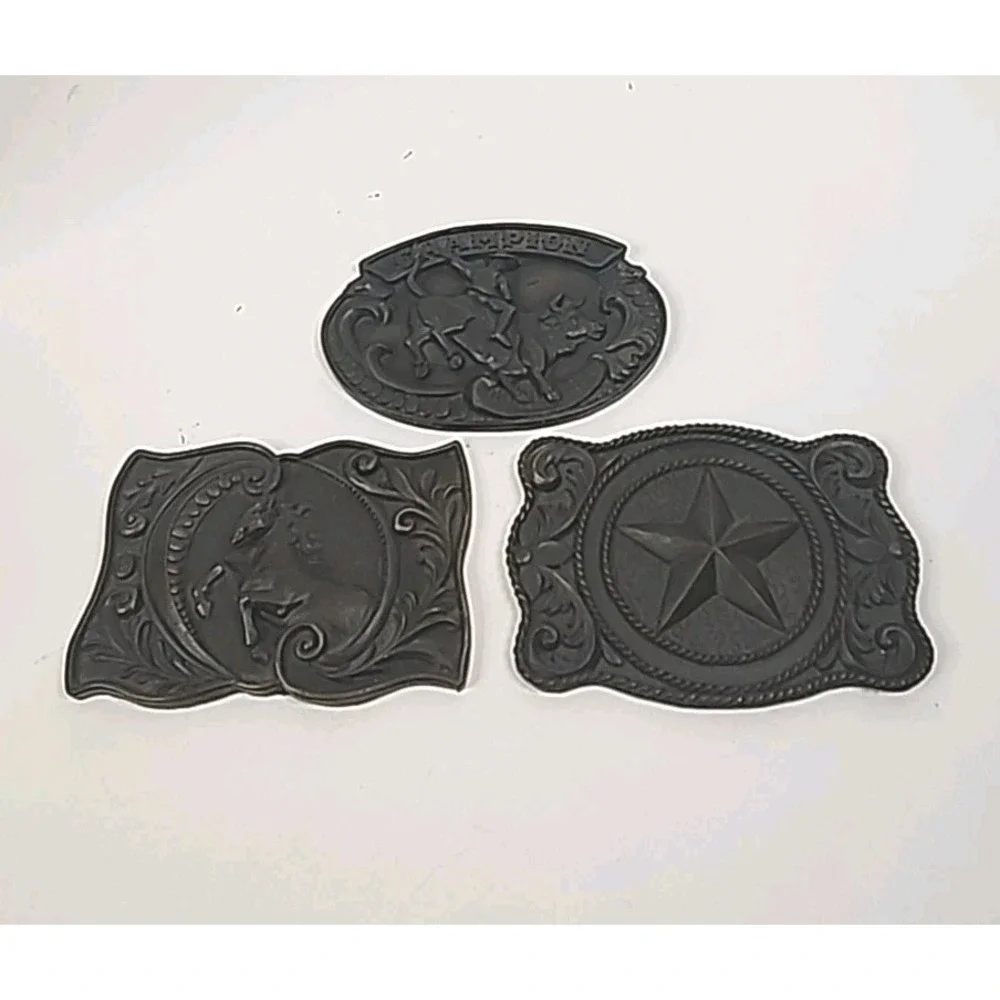 VTG Home Interiors Western Rodeo Buckle Wall Plaques‎ Horse Star Bronco Set of 3